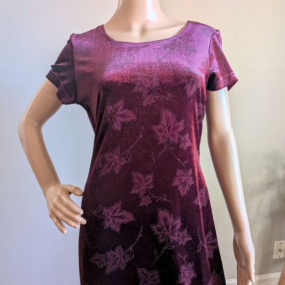 Vintage 90s Lisa Jo Velvet Maxi Dress Glitter Floral Burgundy Whimsigoth Size 5 - Picture 5 of 11